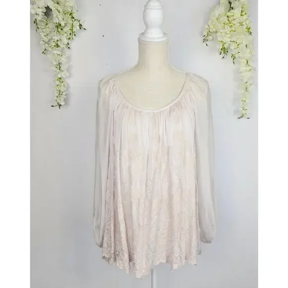 Angela Italy Silk Blouse Large Pink Embroidered Boho Peasant Cottage Coquette - Picture 3 of 16